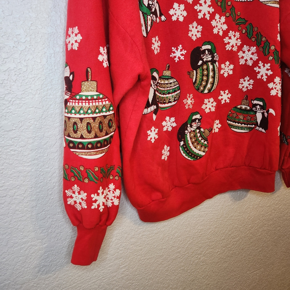 Vintage 1990 Nut Cracker Kitten Sweater Christmas Red Holiday Sweatshirts 42 - Picture 7 of 15